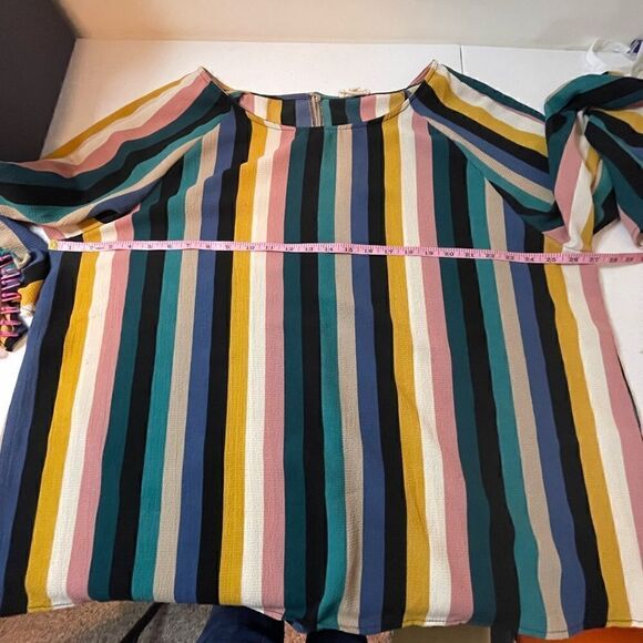 Perch by Blu Pepper striped blouse 3X boho colorful ballon sleeve - Picture 3 of 6